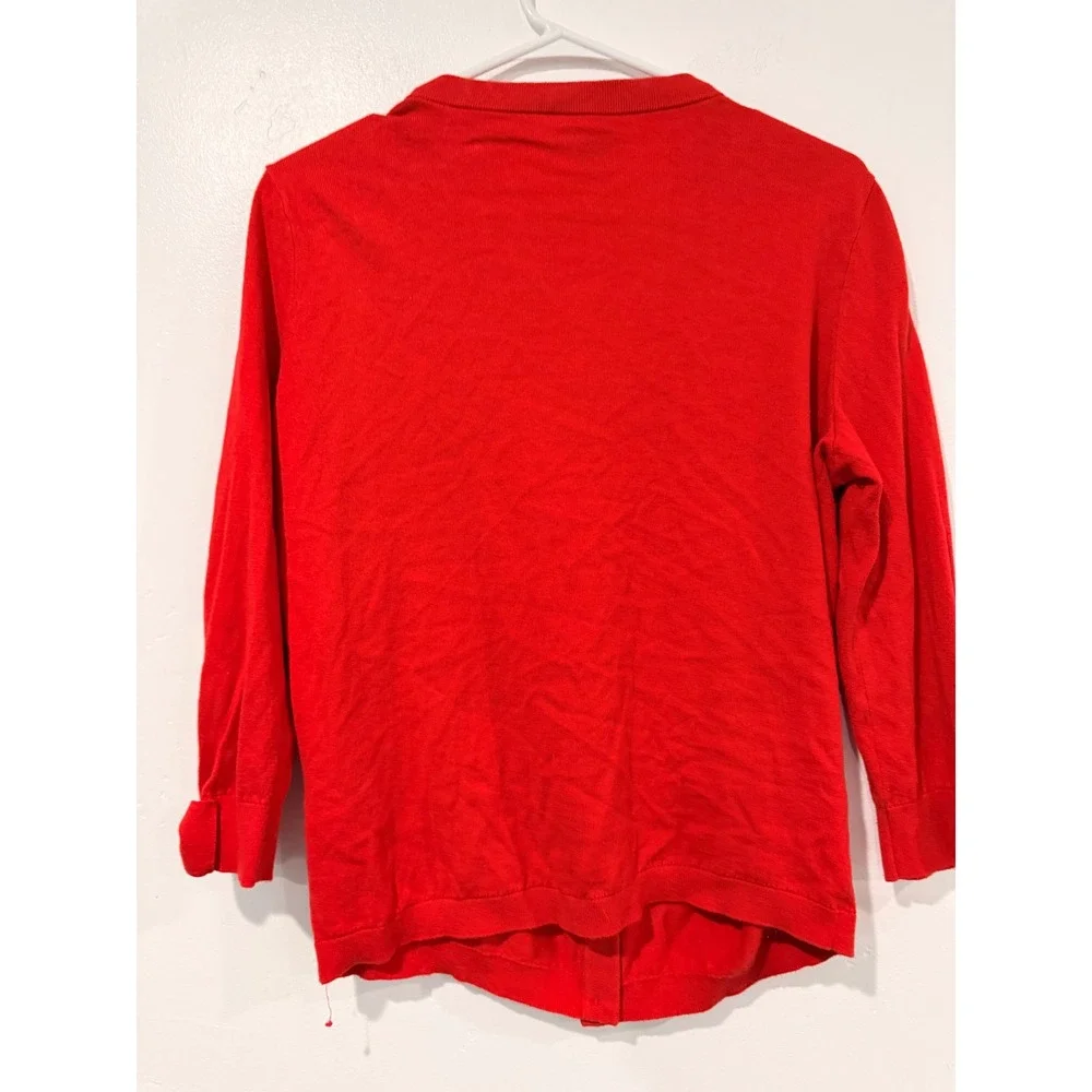 Kate Spade New York Womens Red Bow Cuff Button Front Cardigan Sweater Large